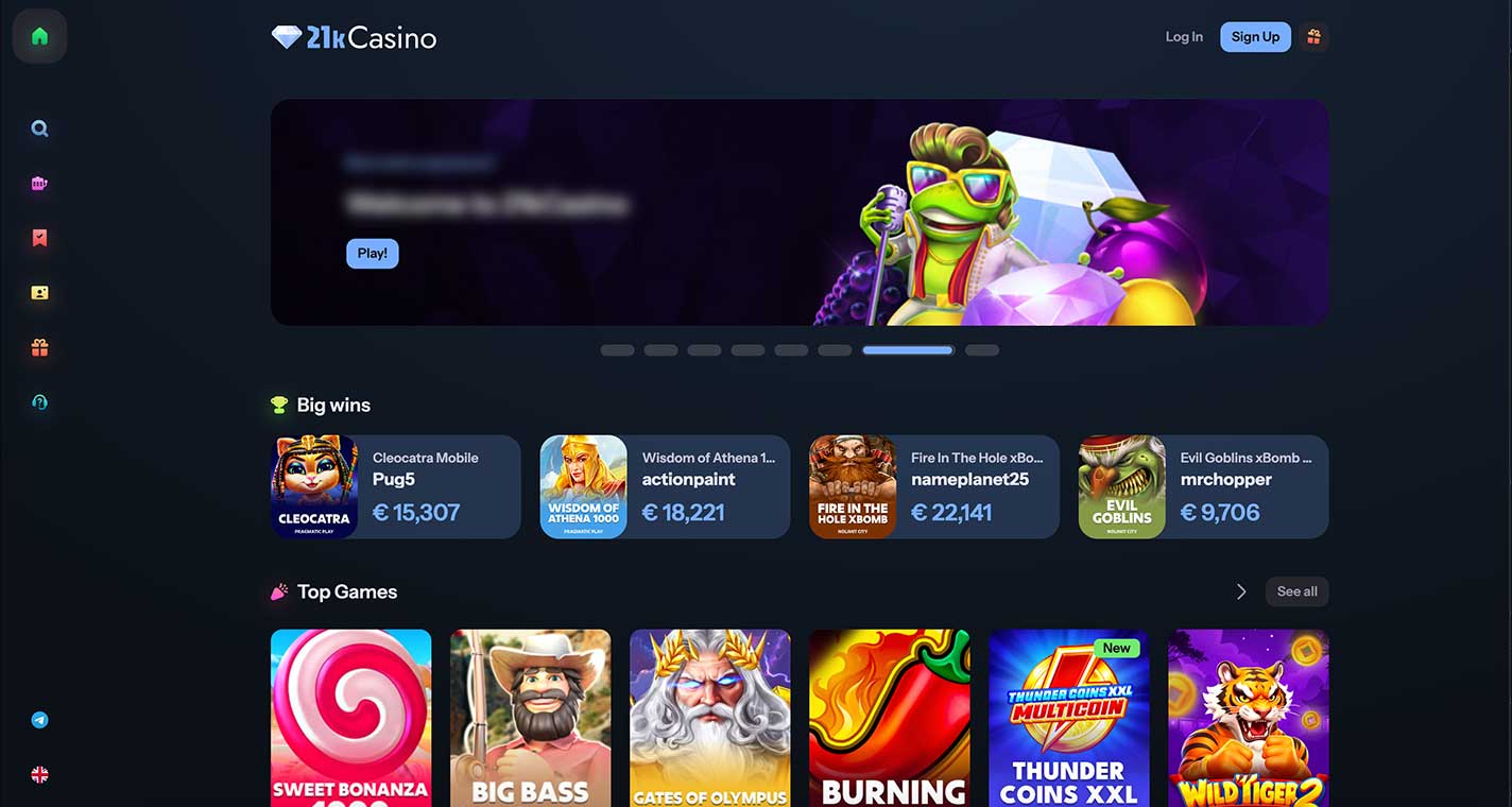 21K Casino Homepage Desktop Device View
