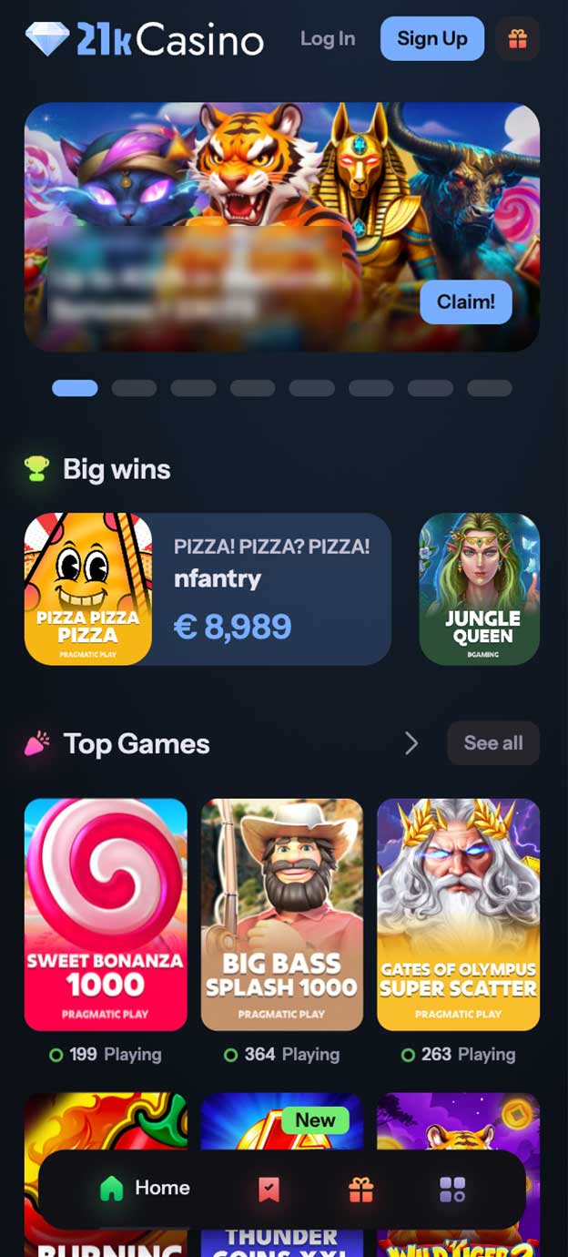 21K Casino Homepage Mobile Device View