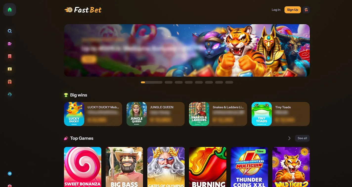 FastBet Casino Homepage Desktop Device View