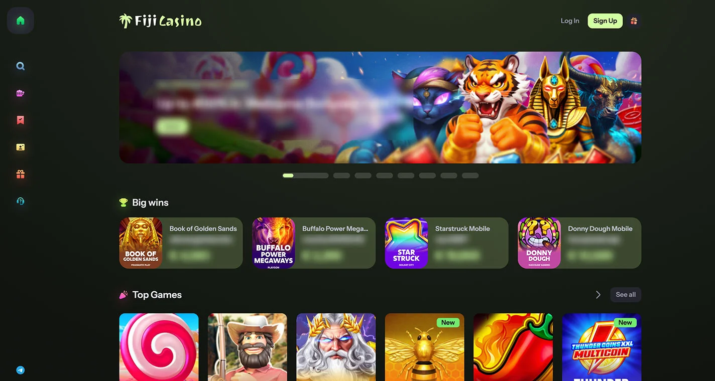 FijiCasino Casino Homepage Desktop Device View