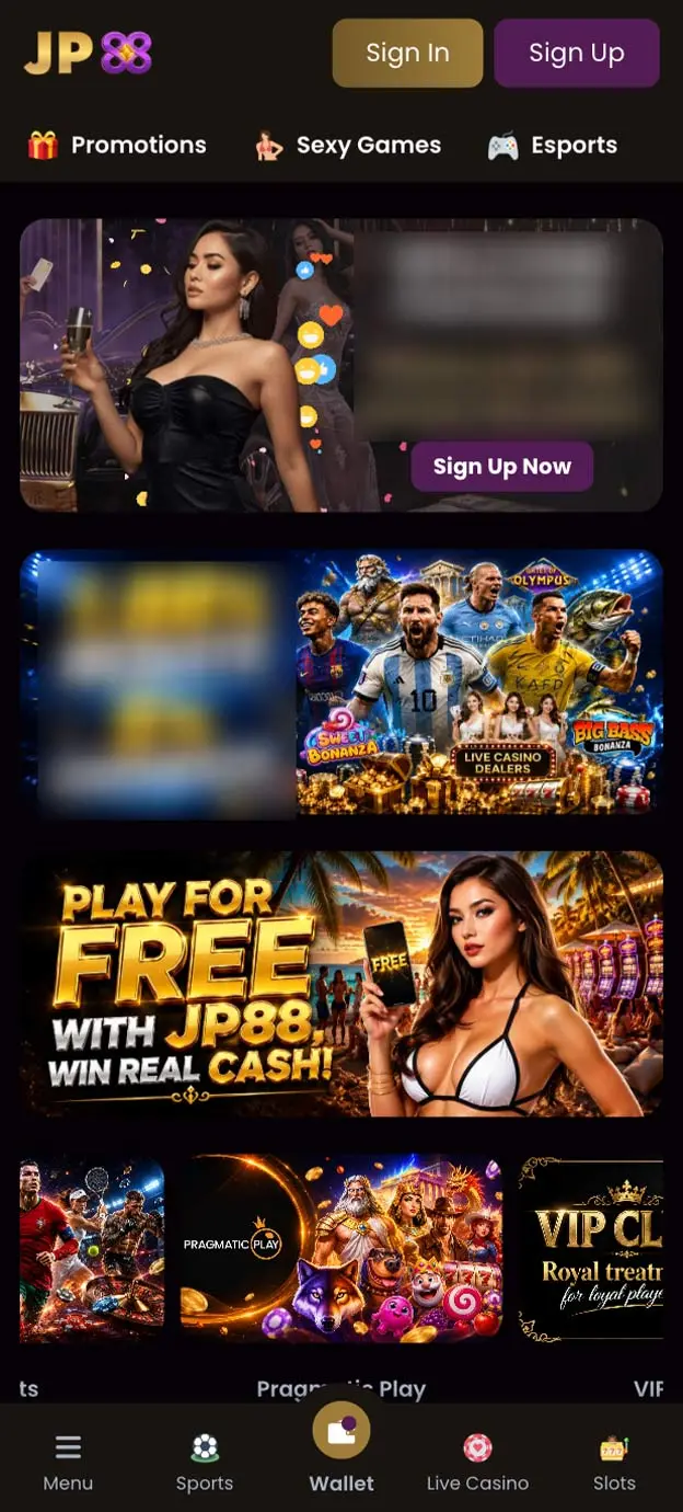Jackpot88 Casino Homepage Mobile Device View