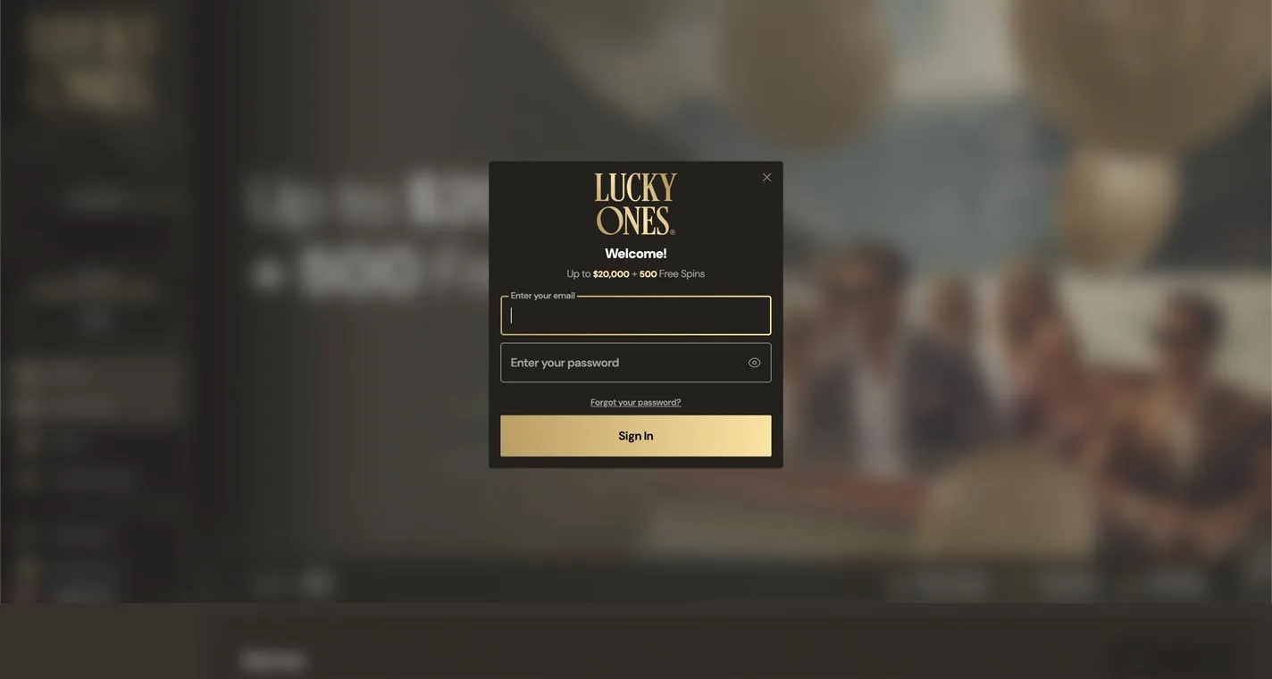 Lucky Ones Registration Form Step 1 Desktop Device View