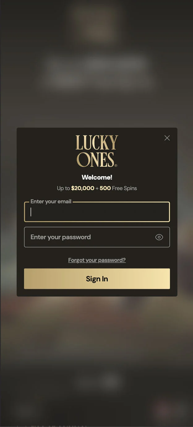 Lucky Ones Registration Form Step 1 Mobile Device View