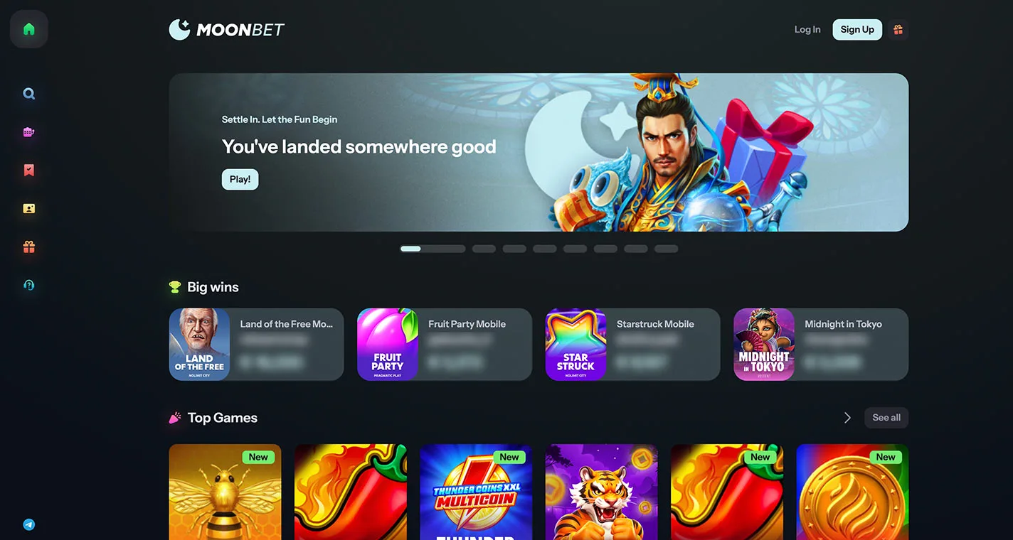 MoonBet Casino Homepage Desktop Device View