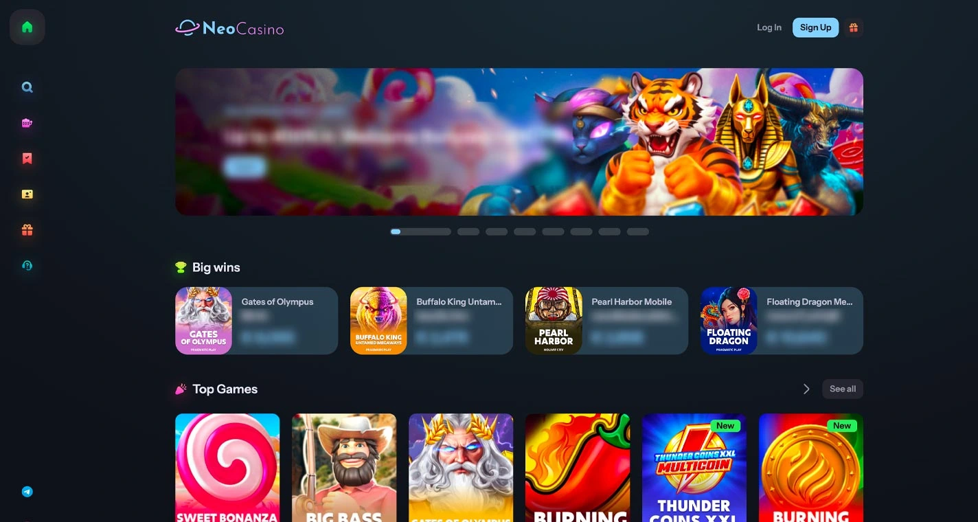 NeoCasino Casino Homepage Desktop Device View