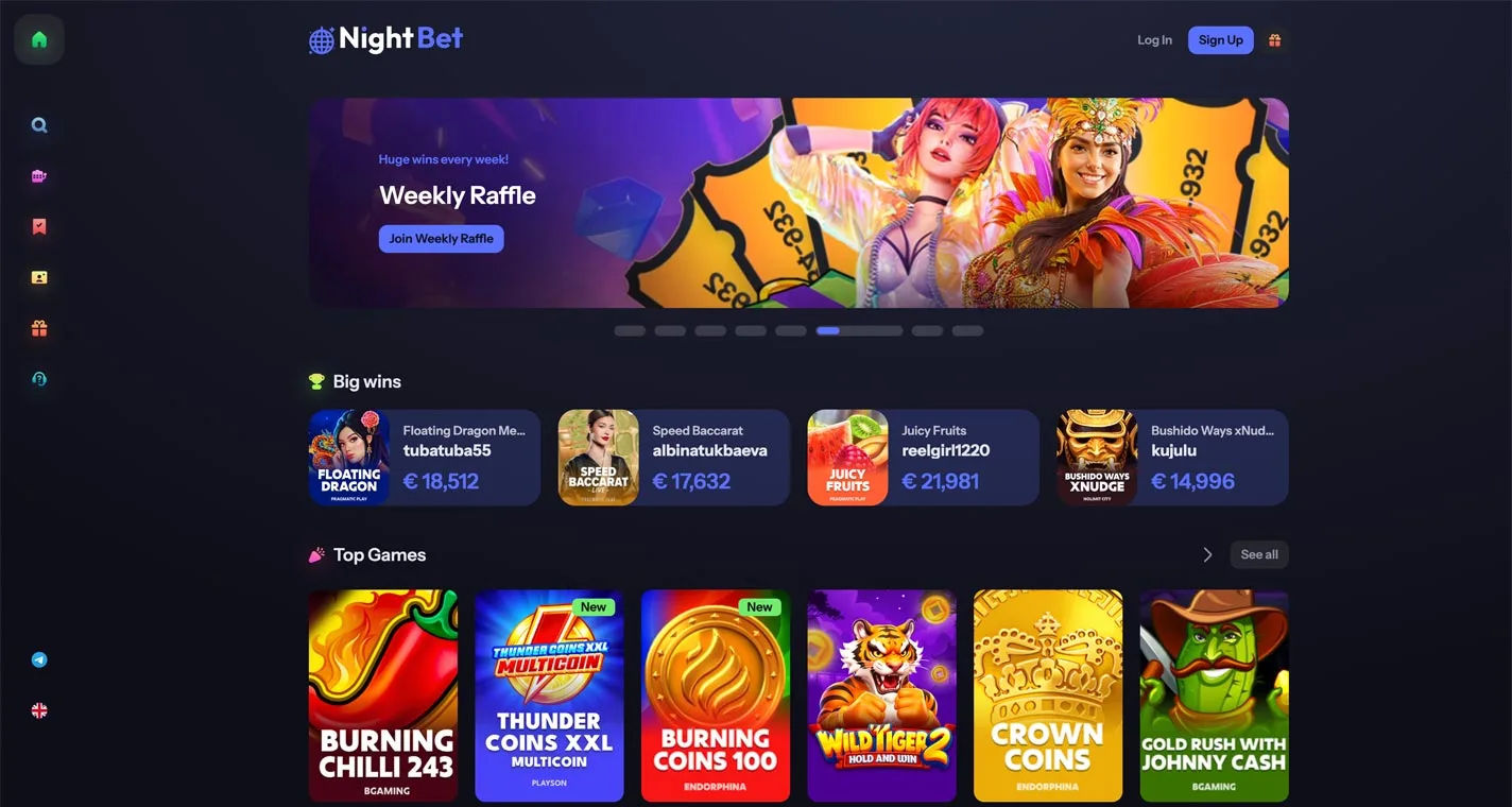 NightBet Casino Homepage Desktop Device View
