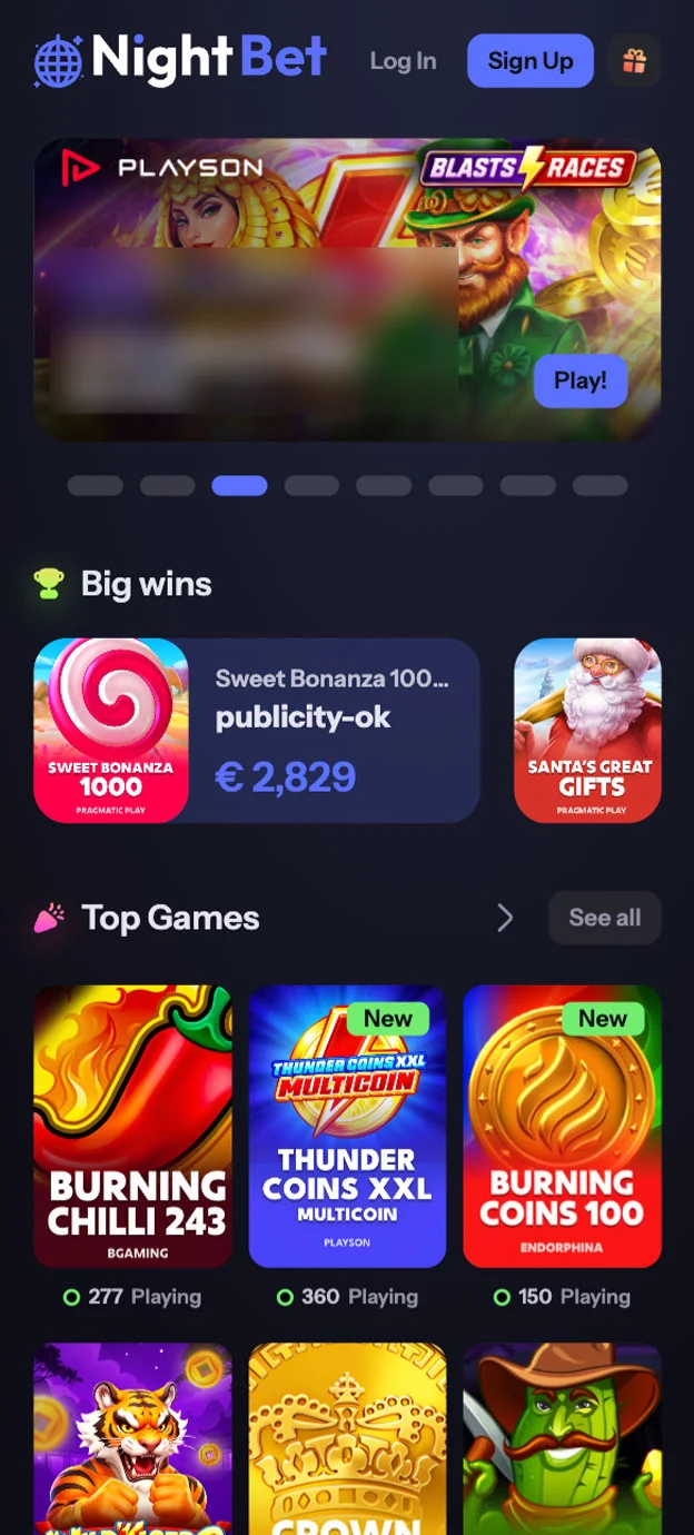 NightBet Homepage Mobile Device View