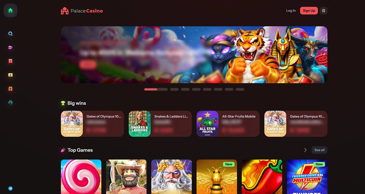 PalaceCasino Casino Homepage Desktop Device View