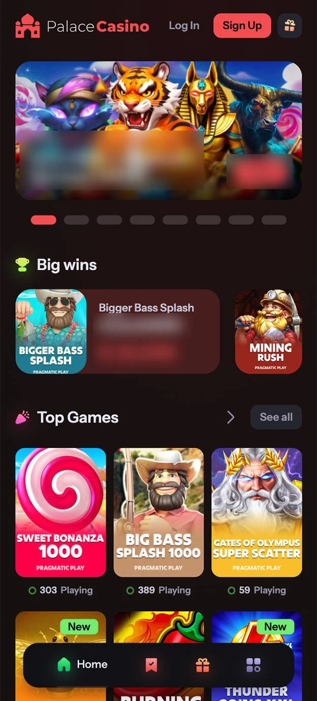 PalaceCasino Casino Homepage Mobile Device View