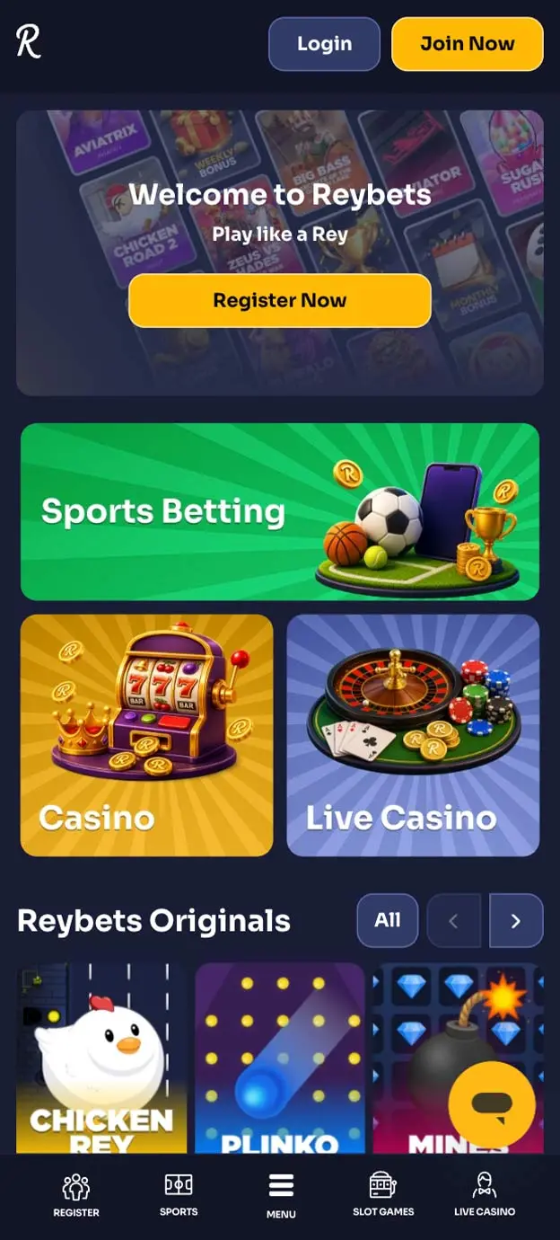 Reybets Casino Homepage Mobile Device View