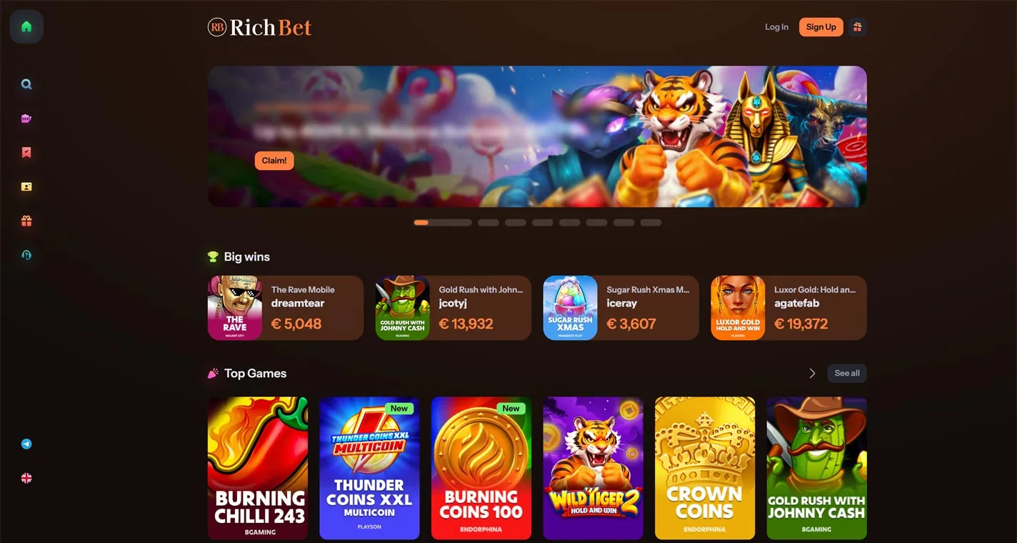 RichBet Casino Homepage Desktop Device View