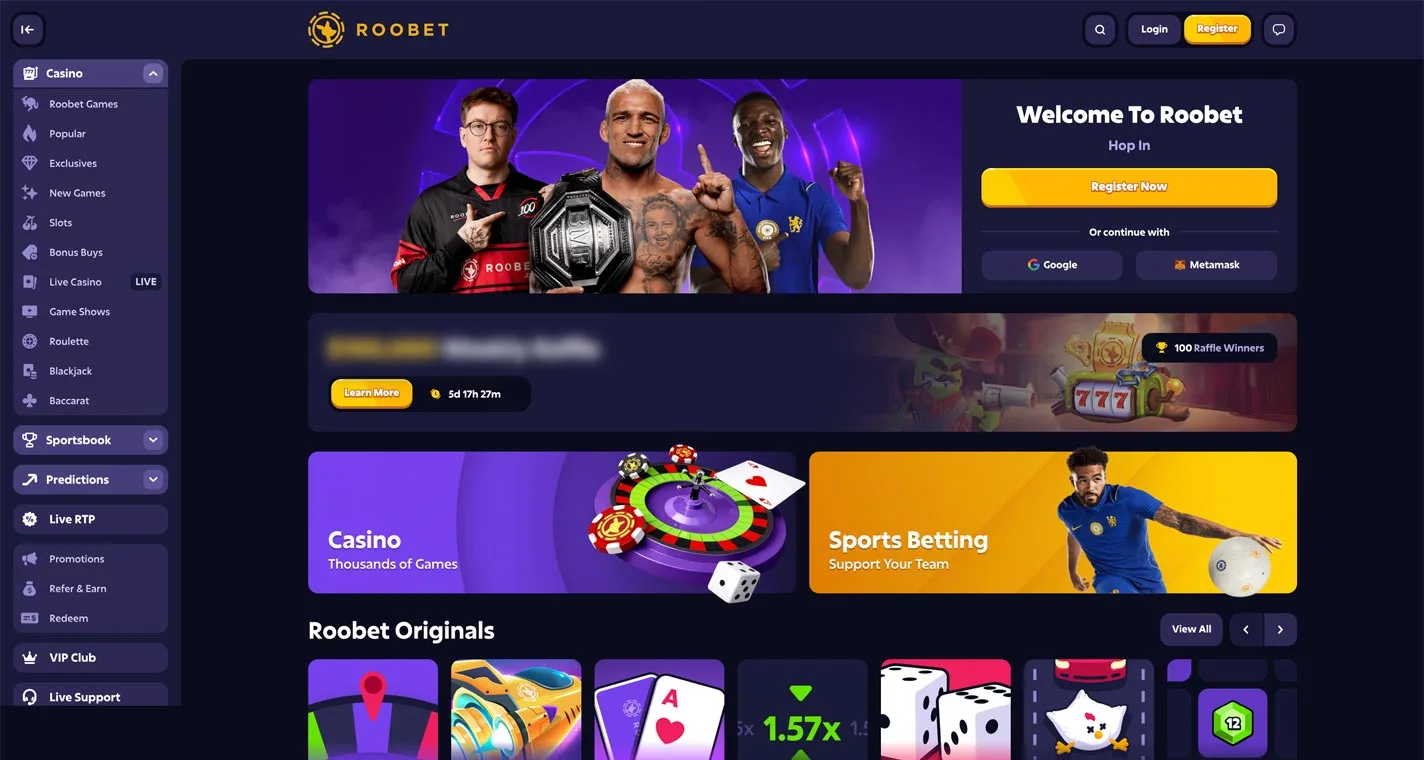 Roobet Casino Homepage Desktop Device View