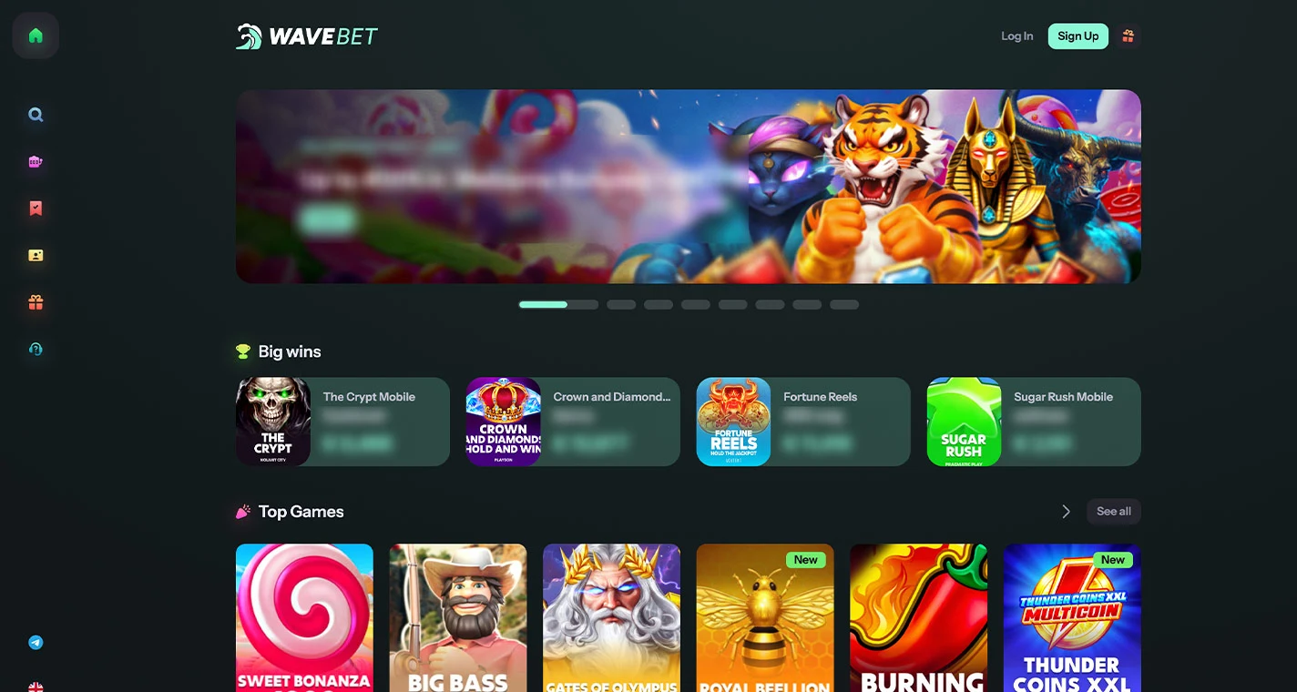 WaveBet Casino Homepage Desktop Device View