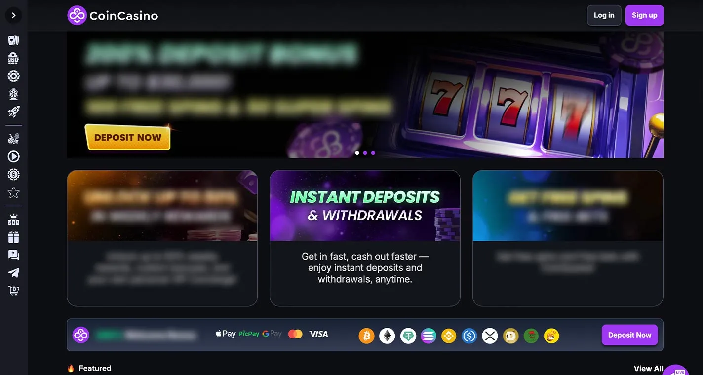 CoinCasino Casino Homepage Desktop Device View