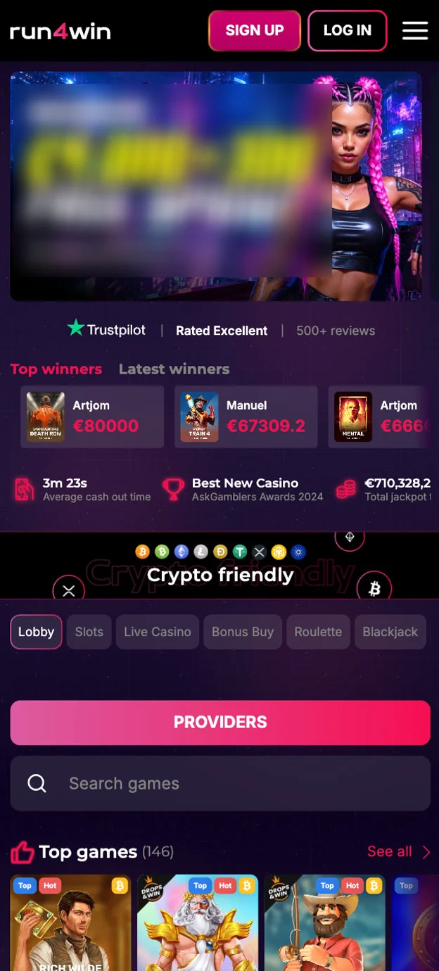Run4Win Homepage Mobile Device View