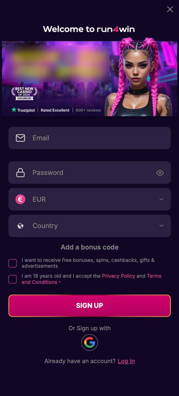 Run4Win Registration Form Step 1 Mobile Device View