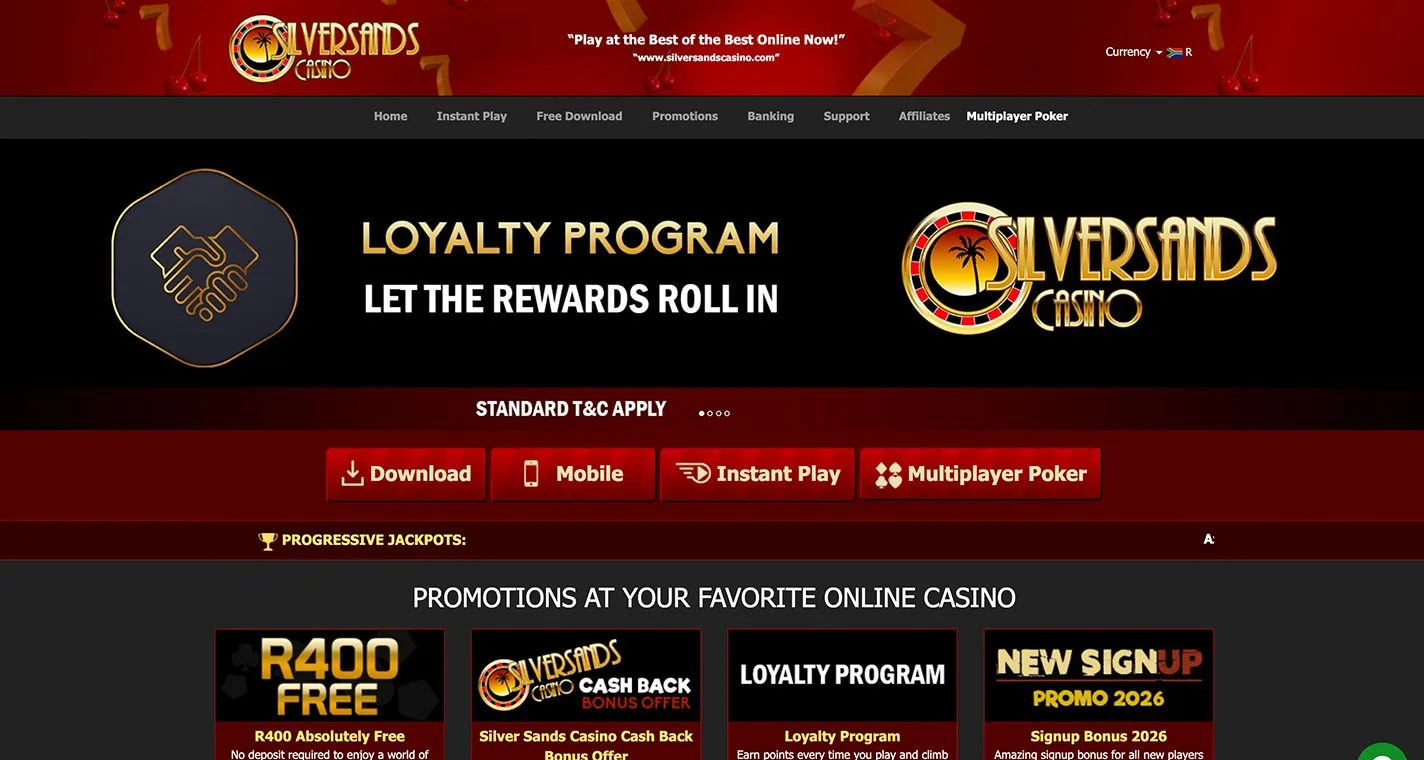 SilverSands Casino Homepage Desktop Device View