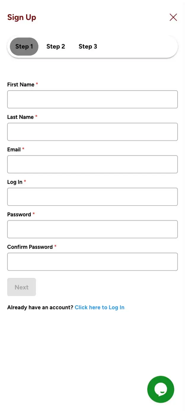 SilverSands Casino Registration Form Step 1 Mobile Device View