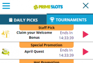 Primeslots Promotions Mobile Device View