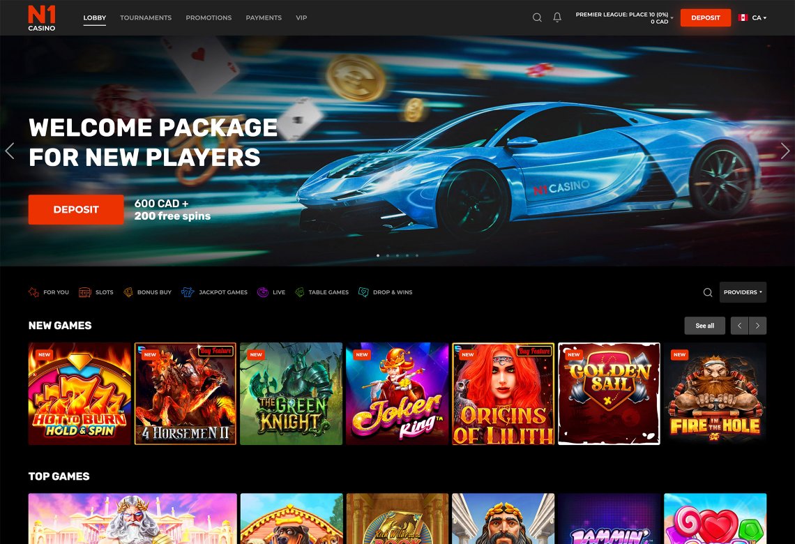 N1Casino Homepage Desktop Device View