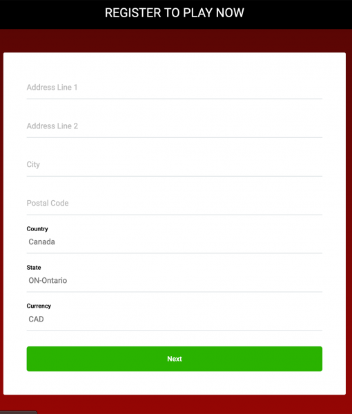 GoldenTiger Registration Form Step 4 Desktop Device View