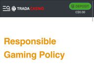 TradaCasino Responsible Gambling Information Mobile Device View