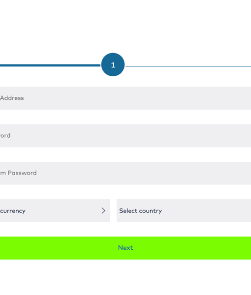 YetiCasino Registration Form Step 1 Desktop Device View