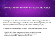Zodiac Responsible Gambling Information Desktop Device View