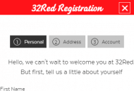 32Red Registration Form Step 1 Mobile Device View