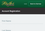 BlackjackBallroom Registration Form Step 1 Mobile Device View