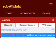 RubySlots Payment Methods Mobile Device View