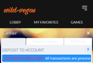 WildVegas Payment Methods Mobile Device View 