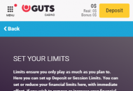 Guts Responsible Gambling Settings Mobile Device View