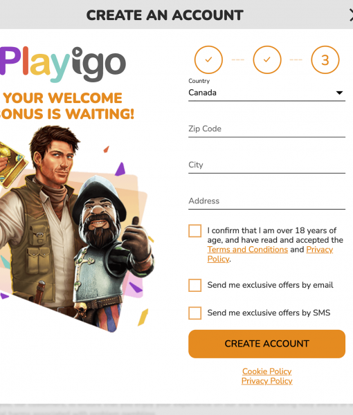 Playigo Registration Form Step 3 Desktop Device View