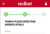 RedBet Registration Form Step 2 Mobile Device View