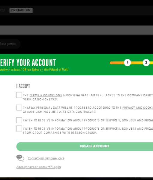 Rizk Registration Form Step 3 Desktop Device View