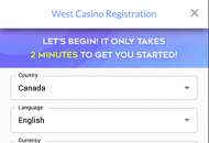 WestCasino Registration Form Step 2 Mobile Device View 
