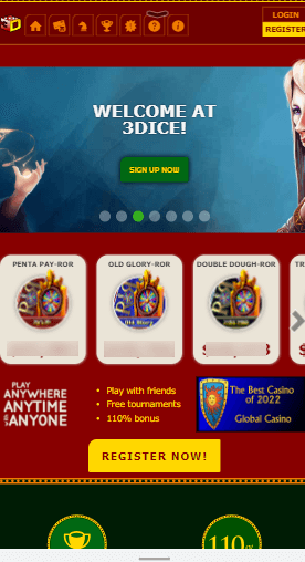 3dice casino mobile screenshot taken on 8/23/2023