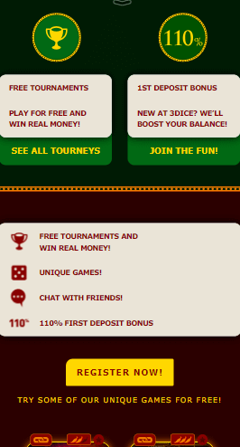 3dice casino mobile screenshot taken on 8/23/2023