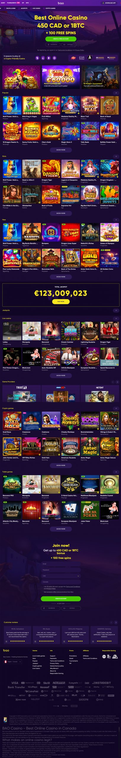 BaoCasino Homepage Desktop Device View