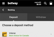 Betway Payment Methods Mobile Device View 