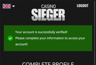 CasinoSieger Registration Form Step 2 Mobile Device View 