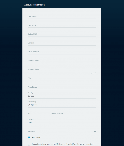 Cosmo Registration Form Step 1 Desktop Device View 