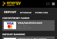 EnergyCasino Payment Methods Mobile Device View 