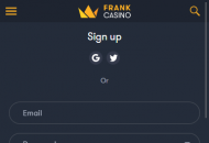 FrankCasino Registration Form Mobile Device View 