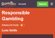 GunsBet Responsible Gambling Settings Mobile Device View 