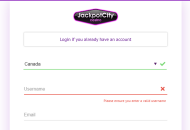 JackpotCity Registration Form Desktop Device View