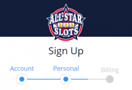 AllStarSlots Registration Form Step 2 Mobile Device View
