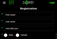 Cashpot Registration Form Mobile Device View