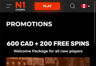 N1Casino Promotions Mobile Device View